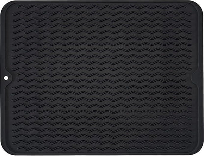 Large 24" x 18" Silicone Dish Drying Mat for Kitchen Counter, Easy clean, Quick Dry, Heat-resistant Dish Drainer Mat for Sink,Refrigerator or Drawer liner (Food Grade Silicone-Black) by MODENGKONGJIAN