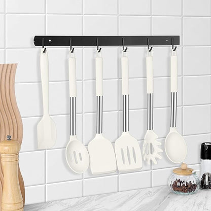 LIANYU 15 Pcs Cooking Kitchen Utensils Set with Holder, Silicone Kitchen Gadgets with Stainless Steel Handle, Heat Resistant Spatula Tools, Brush Spoon Tong Whisk Ladle Turner for Cookware, White - Image 8