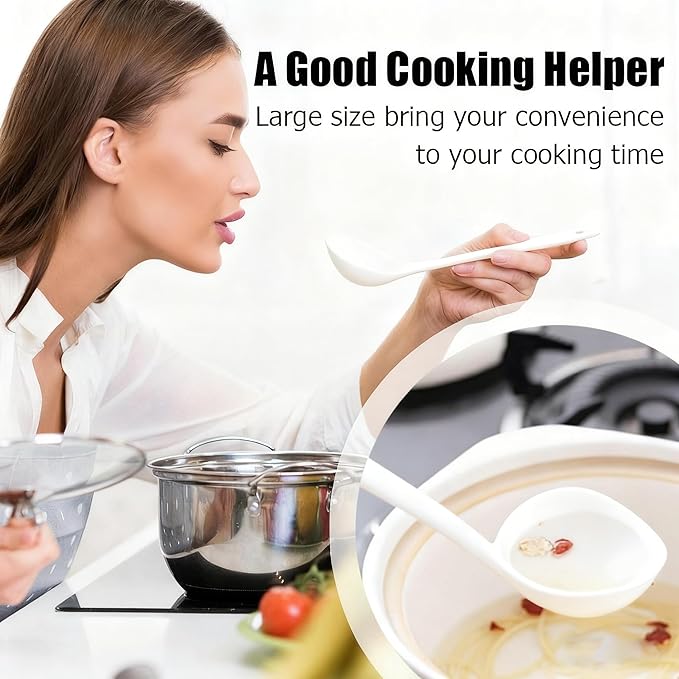 Large Plastic Serving Spoons,Disposable Heavy Duty Serving Spoons,Long Handle Scoop Soup Rice Ladle for Party Catering Buffet Restaurant,20 Pieces,White - Image 4