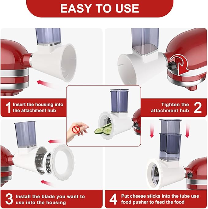 Upgraded Version - Cheese Grater Slicer Shredder Attachments for All KitchenAid Stand Mixers, Food Slicers Salad Maker Accessory Vegetable Chopper with 4 Blades Dishwasher Safe - Image 9