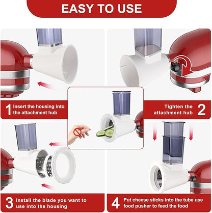 Upgraded Version - Cheese Grater Slicer Shredder Attachments for All KitchenAid Stand Mixers, Food Slicers Salad Maker Accessory Vegetable Chopper with 4 Blades Dishwasher Safe - Image 9