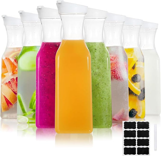 YOUEON 8 Pack 50 Oz Plastic Water Carafe with Lid and Label, Clear Water Drink Containers, Juice Carafe Pitcher Bulk for Water, Juice, Iced Tea, Soda, Lemonade and Other Beverages by YOUEON