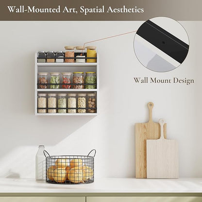3 Tier Wooden Spice Rack, Seasoning Jars Rack Shelf Spice Organizer for Countertop or Wall Mount, Vertical Spice Holder for Kitchen Counter, Cabinet, Pantry, White - Image 2