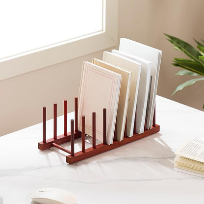 HBlife Rosewood Wooden Dish Drying Rack - Home and Kitchen Organizer for Cups, Bowls, Pots, Lids, Cutting Boards & Plates Space-Saving for Cabinets Counters (8 Slots)