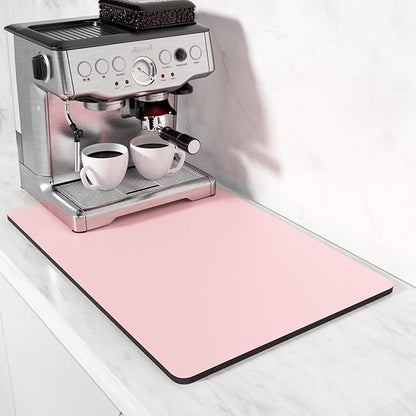 Rnivvi Coffee Mat, 16" x 24" Coffee Bar Mats for Espresso Machine Station Accessories and Organizer, Hide Stain Rubber Backed Absorbent Dish Drying Pad for Kitchen Counter, Cute Bar Decor Pad, Pink by Rnivvi