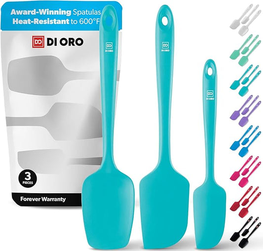 DI ORO Silicone Spatula Set - Rubber Kitchen Spatulas for Baking, Cooking, & Mixing - 600°F Heat-Resistant & BPA Free Silicone Scraper Spatulas for Nonstick Cookware - Dishwasher Safe (3pc, Teal) by DIORO