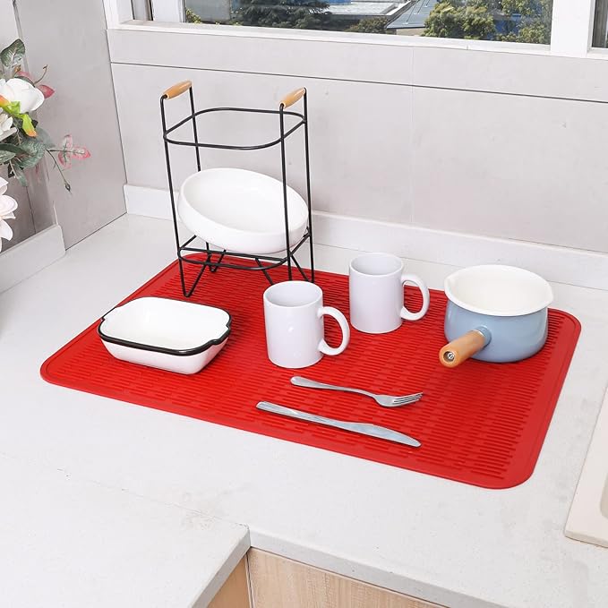 MicoYang Silicone Dish Drying Mat for Multiple Usage,Easy clean,Eco-friendly,Heat-resistant Silicone Mat for Kitchen Counter or Sink,Refrigerator or Drawer Liner Red 3XL 28 inches x 18 inches - Image 5