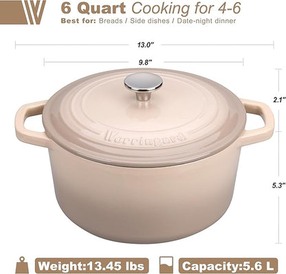 VORRINGARD Enameled Cast Iron Dutch Oven Pot with Lid, for Bread Baking, Round Bread Oven- include Sourdough Bread Baking Supplies Set, 6QT, Latte - Image 2