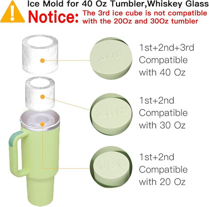 Ice Cube Tray for Tumbler Cup 30Oz-40Oz, 3 Pcs Silicone Cylinder Ice Mold with Lid and Bin for Freezer, Easy Fill and Release Ice Maker for Whiskey, Cocktail BPA-Free (Pink, 40Oz-Type1)