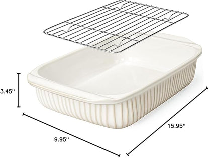 Artena Baking Dish 5.1 Quarts, Casserole Dishes For Oven, Baking Pan With Handles, Lasagna Pan Deep, Large Casserole Dish, Rectangular White Ceramic Bakeware (Baking Dish With Rack) - Image 10