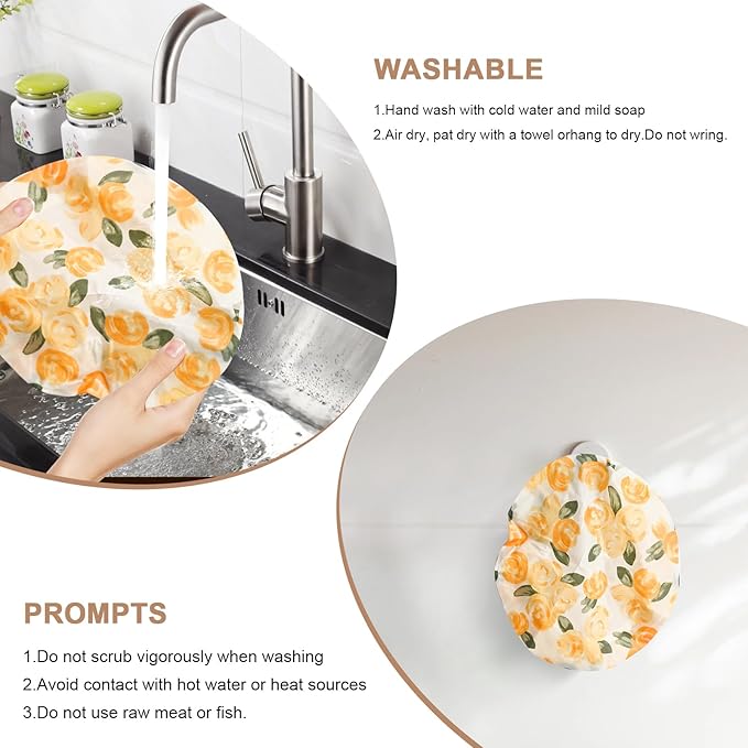Reusable Bowl Covers for Bread Proofing - Beeswax Bowl Covers Reusable 3 Set, Cotton Blend Stretch Design, Fits 4-13 Inch Bowls, Shower Caps for Sourdough Bread, Dough Proofing & Food Storage（Roses）