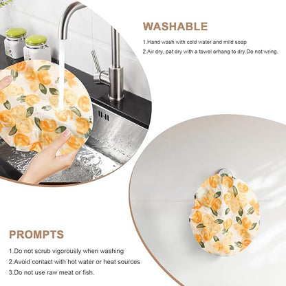 Reusable Bowl Covers for Bread Proofing - Beeswax Bowl Covers Reusable 3 Set, Cotton Blend Stretch Design, Fits 4-13 Inch Bowls, Shower Caps for Sourdough Bread, Dough Proofing & Food Storage（Roses）