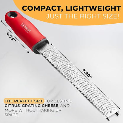 Orblue Lemon Zester & Cheese Grater - Premium Citrus Zester, Kitchen Grater for Parmesan, Chocolate, Fruits, Vegetables, Ginger, Garlic, Nutmeg - Stainless Steel Blades with Protective Cover, Red - Image 2