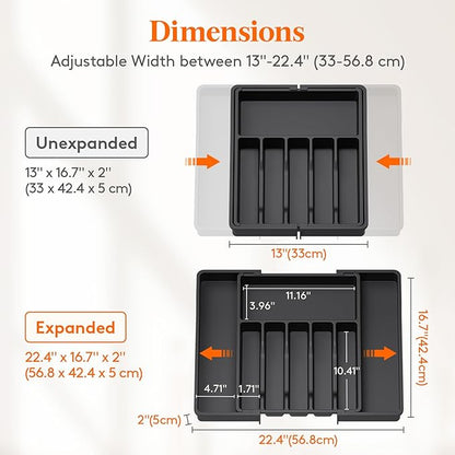 Lifewit Silverware Drawer Organizer, Expandable Utensil Tray for Kitchen, BPA Free Flatware and Cutlery Holder, Adjustable Plastic Storage for Spoons Forks Knives, 33 -57 x 42cm, Black - Image 3