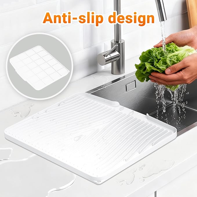 Silicone Dish Drying Mat for Kitchen Counter, Dish Drying Pad, Non-Slip Drain Pad with Built-in Drain, Heat Resistant Stone Drying Mat - Image 4