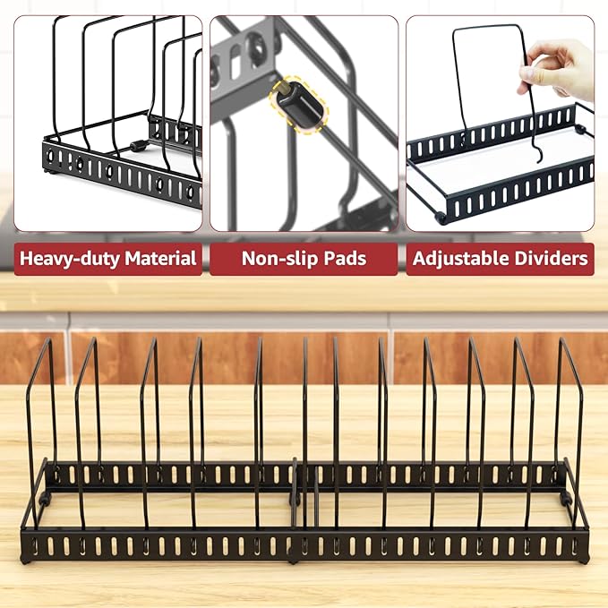 HzTinT 2PACK Cutting Board Organizer, Adjustable Divider Cutting Board Holder with Anti-slip Pads, Kitchen Cabinet Organizer for Baking Cookie Sheet Pan Bakeware Cookie, Black, Large-Size - Image 3