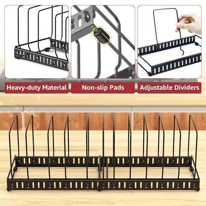 HzTinT 2PACK Cutting Board Organizer, Adjustable Divider Cutting Board Holder with Anti-slip Pads, Kitchen Cabinet Organizer for Baking Cookie Sheet Pan Bakeware Cookie, Black, Large-Size - Image 3