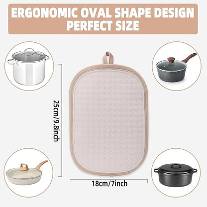 Hovico 2PCS Silicone Pot Holders, Oven Mitts Heat Resistant Hot Pads with Pockets, Non Slip Pot Holder for Kitchen Baking and Cooking| 9.8 x 7 Inches | Towel Cloth Interior Lining - Milkshake - Image 2
