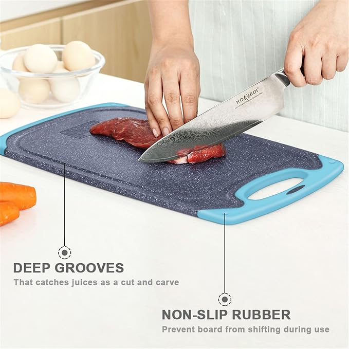 Plastic Cutting Board, 3 Pieces Dishwasher Safe Cutting Boards with Juice Grooves, Easy Grip Handle, Non-Slip, with Grinding Area for Grinding Garlic and Ginger（aqua） - Image 2