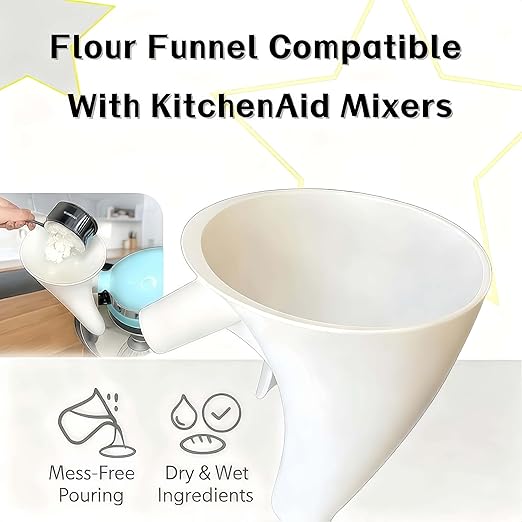 Flour Funnel for KitchenAid Mixer 5 Qt, Anti-Splash Attachment for Tilt-Head Stand Mixer 4.5 & 5 Quart (KSM150), Dishwasher Safe No-Mess Baking Tool, Easy Pour Accessory (Black)