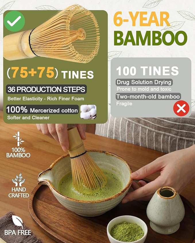 Vaiheng Matcha Whisk Set with Matcha Bowl, Matcha Whisk Holder Matcha Bamboo Whisks, Scoop, Sifter, Mothers Day Gifts for Women Mom Her Girl Friend Home Kitchen Decor Kit for Tea Enthusiasts - Image 5