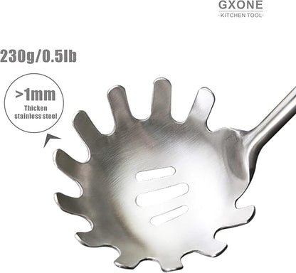 Spaghetti Spoon,304 Stainless Steel Pasta Spoon with Heat Resistant Wooden Handle,Silver/14.2Inch - Image 4