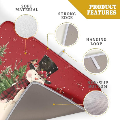 Christmas Snowman Dish Drying Mat for Kitchen Counter 18x24 Inch Watercolor Xmas Tree Bird Print Absorbent Reversible Microfiber Drying Mats Kitchen Countertop Protector Dishes Drainer Rack Pad - Image 4