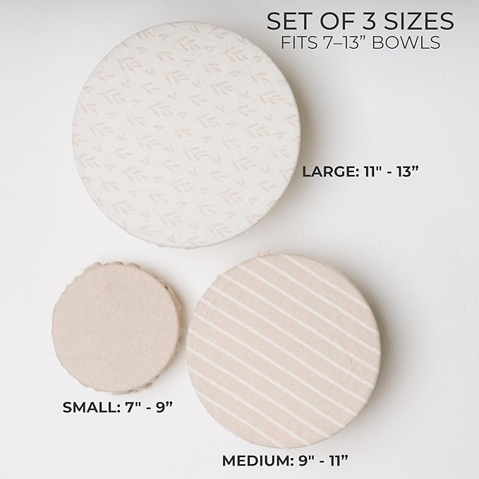 Beautiful Linen Cotton Blend Bowl Covers for Bread Proofing - Reusable Set of 3 in Varying Sizes Easily Fit Your Bowls 7" to 13" - Durable Fabric Covers, Ideal Sourdough Bread Baking Accessories - Image 4