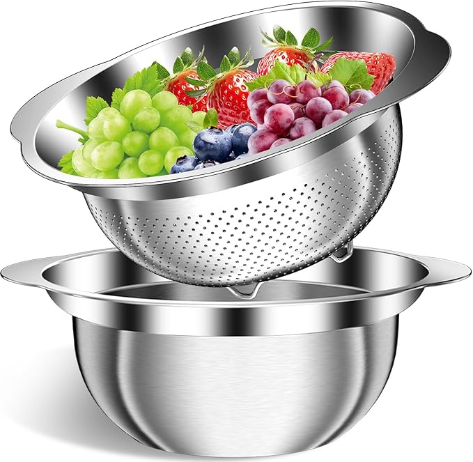 Colander, Strainer Bowl, Stainless Steel Colander, Rice Washing Bowl, Pasta Strainer & Vegetable Washer, Kitchen Strainer with Mixing Bowl for Draining, Food Prep, Dishwasher Safe, 4QT by STOCKPOT