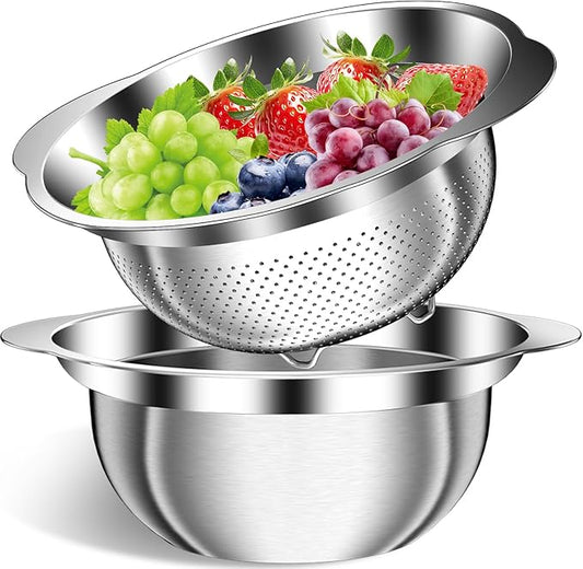 Colander, Strainer Bowl, Stainless Steel Colander, Rice Washing Bowl, Pasta Strainer & Vegetable Washer, Kitchen Strainer with Mixing Bowl for Draining, Food Prep, Dishwasher Safe, 4QT by STOCKPOT
