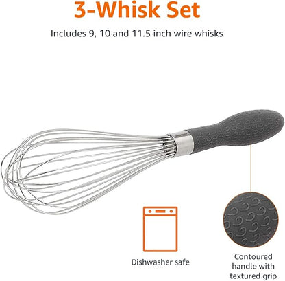 Amazon Basics Stainless Steel Wire Whisk Set for Cooking, Different Sizes, Easy to Hold Ergonomic Handle, 3 Piece, Black/Silver - Image 5