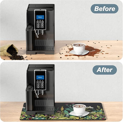 Rnivvi Coffee Mat, 16" x 24" Cute Flower Theme Coffee Bar Mats for Espresso Machine Station Accessories and Organizer, Hide Stain Rubber Backed Absorbent Dish Drying Pad for Kitchen Counter, Black - Image 6