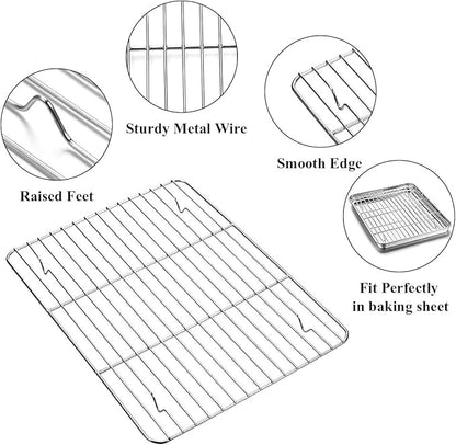 Wildone Baking Sheet with Rack Set [2 Sheets + 2 Racks], Stainless Steel Cookie Pan baking Tray with Cooling Rack, Size 12 x 10 x 1 Inch, Non Toxic & Heavy Duty & Easy Clean - Image 3