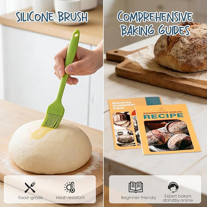 RORECAY Bread Banneton Proofing Basket Set, 9 Inch Round & 10 Inch Oval Cane Sourdough Baskets with Dough Whisk Lame Dough Scraper Bowl Scraper Silicone Brush Sourdough Bread Baking Supplies - Image 5