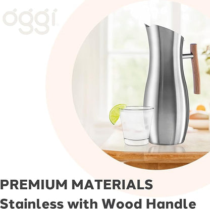 OGGI Slimline Stainless Steel Pitcher- Stainless Steel Water w/Ice Guard, Water Carafe, Great Metal Container for Entertaining, Ideal 68oz / 2 Lt Drink Pitcher - Image 5