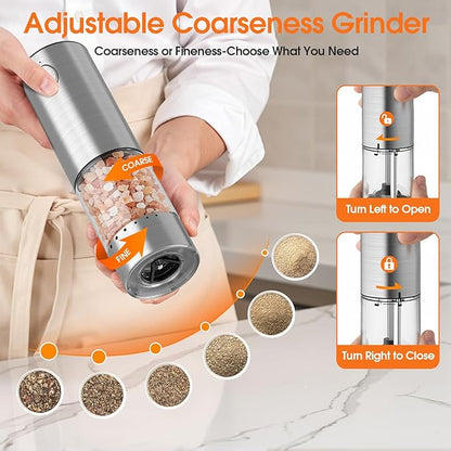 WOWBOX Electric Salt and Pepper Grinder Set 2 PCS, Stainless Steel Automatic Coarseness, Rechargeable Salt and Pepper Shakers, 95 L Large Capacity Multifunctional Pepper Mill, for Kitchen - Image 4