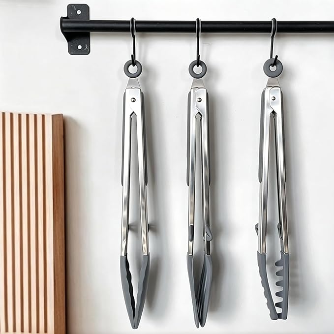Tongs for Cooking, 12" Kitchen Tongs with Silicone Tips, Food Grade Serving Tongs Set of 3, Grey - Image 6