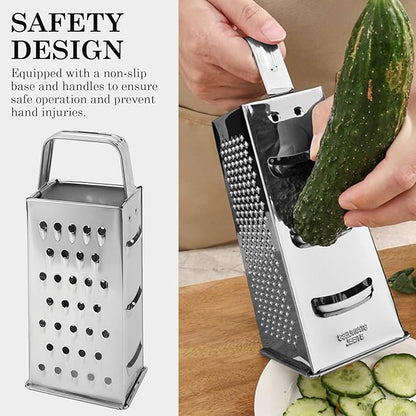 Stainless Steel Vegetable Grater, 4-Sided Portable Metal Grater, Cheese Grater with Handle for Kitchen (8inch) - Image 4