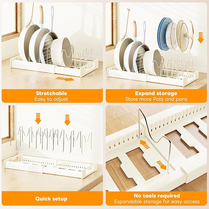 Dayacoco Pots and Pans Organizer Under Cabinet with 10 Adjustable Compartments - Pot Lid Holder, Expandable Pan Organizer for Cabinet, Pot Rack for Kitchen Cabinet, Frying Rack, Lid, Cookware,1 Pcs - Image 3