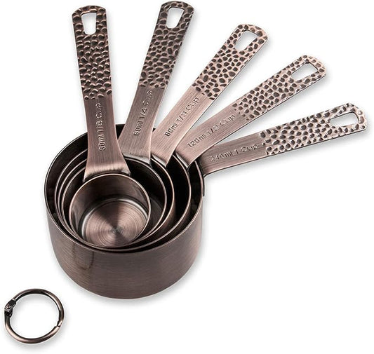 Copper Measuring Cups Set, Stainless Steel Measuring Cups, Copper Plated Measuring Cups, 5 Measurer cups, Metal Measurement Cups for Baking & Kitchen