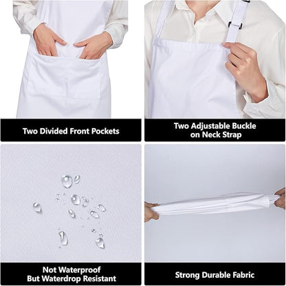 Jubatus 2 Pack 100% Cotton Aprons with 2 Pockets Cooking Chef Kitchen Adjustable Bib Apron for Women Men, White - Image 5