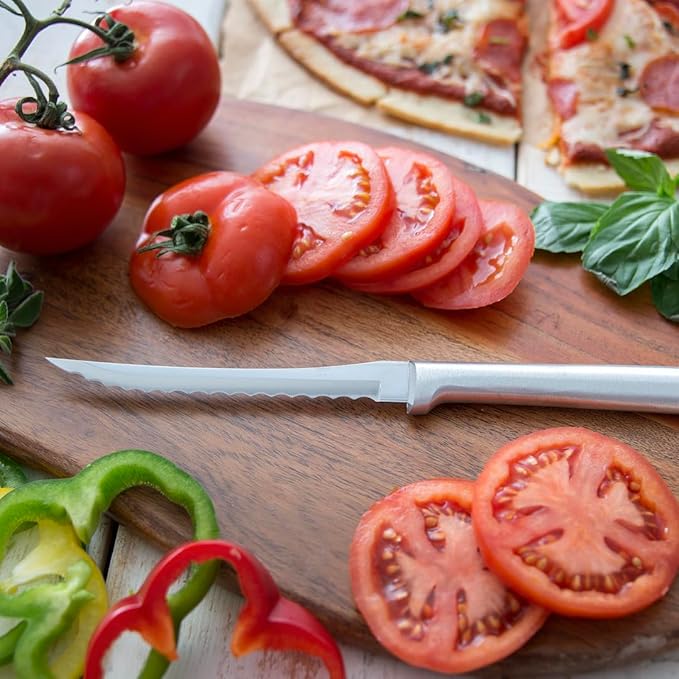 Rada Cutlery Tomato Slicer Knife (R126), 5" Stainless Steel Serrated Blade, Silver Handle, Pack of 2