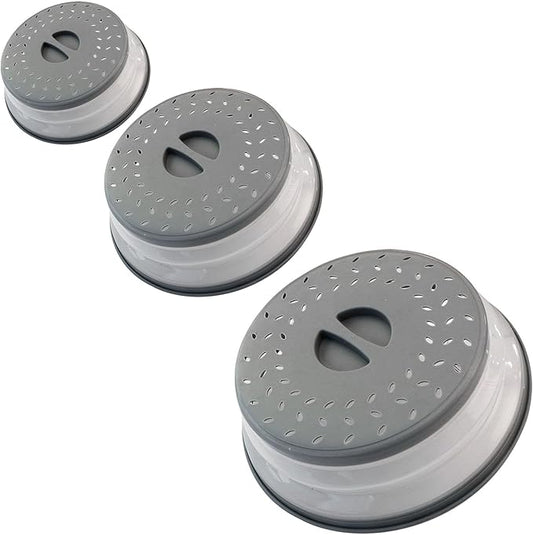 Collapsible Microwave Splatter Cover, Microwave Plate Cover With Steam Vent(Set of 3,gray)