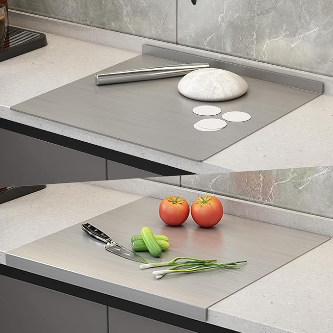 Large Stainless Steel Cutting Boards for Kitchen, Chopping Boards with Orange Non-slip Mat, Cutting Board with Counter Lip for Meat, Fruits, Vegetables, Bread,Dough(15.75" × 11.81")