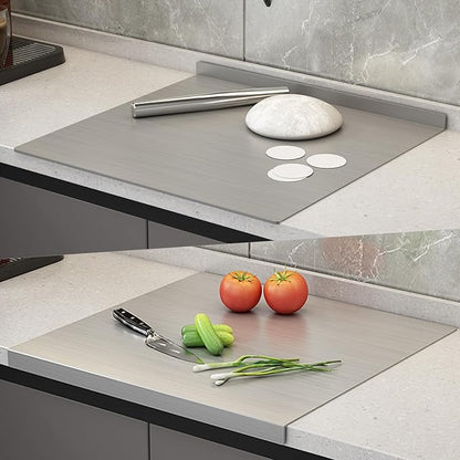 Large Stainless Steel Cutting Boards for Kitchen, Chopping Boards with Orange Non-slip Mat, Cutting Board with Counter Lip for Meat, Fruits, Vegetables, Bread,Dough(15.75" × 11.81")