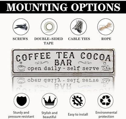 Coffee Signs for Wall, Coffee Tea Cocoa Bar Sign, Retro Metal Tin Sign, Vintage Coffees Bar Decor, Home Decor for Kitchen, Coffees Corner Decoration, Decorative Metal Wall Signs 15.8x4 Inches - Image 3