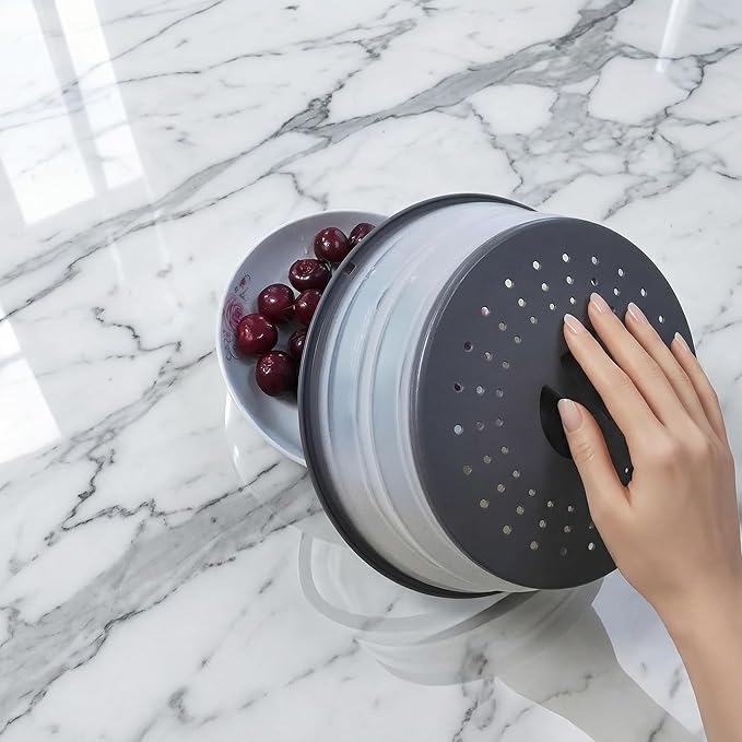 Collapsible Microwave Splatter Cover for Food, Vented Microwave Plate Cover Lid 10.5 inch, BPA-Free Silicone & Plastic, Dishwasher Safe, Multipurpose Colander for Fruit Vegetable, Black - Image 7