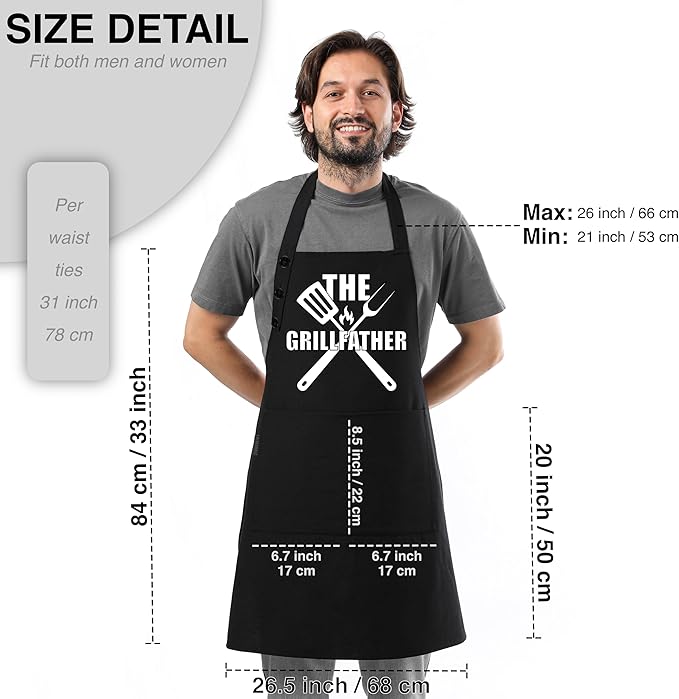 TOSHEX Funny Apron Waterdrop Resistant 100% Cotton Aprons for Women with Pockets Chef (1, Black - THE GRILLFATHER)