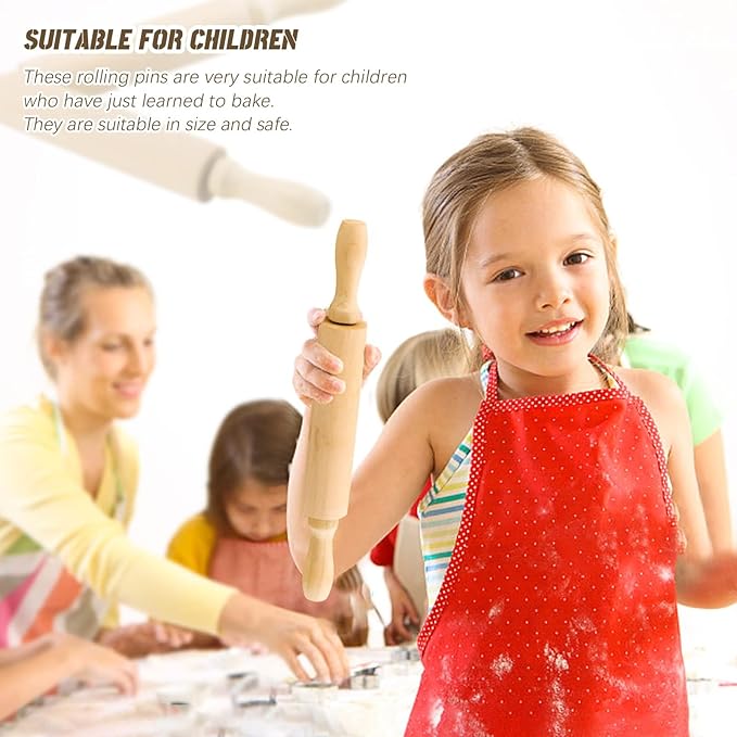 BILLIOTEAM 6 Pack 8 Inch Mini Wood Rolling Pin,Great for Children Kids Girls and Boys,Small Wooden Rollers for Art and Crafting,Baking,Cookie Dough,Cooking,Clay,Play Doh - Image 3
