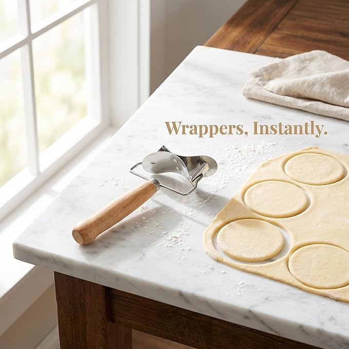 STOBAZA Dumpling Wrappers Cutter for Making Dumpling, Pastry Rolling Dough Ravioli Cutter with Wooden Handle Kitchen Tool for Calzone, Empanada, Pierogi